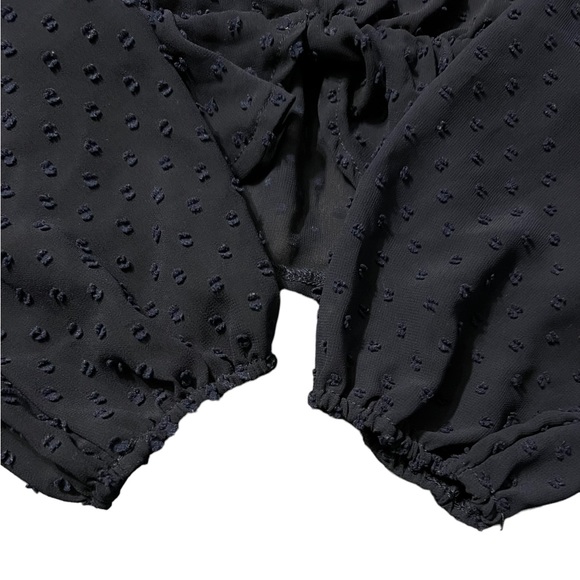 Long Sleeve Swiss Dot Navy Blue Crop Top - Picture 6 of 6